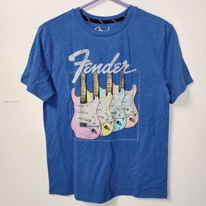 Fender Unisex T Shirt Size Large 12/14 Blue Guitars Youth